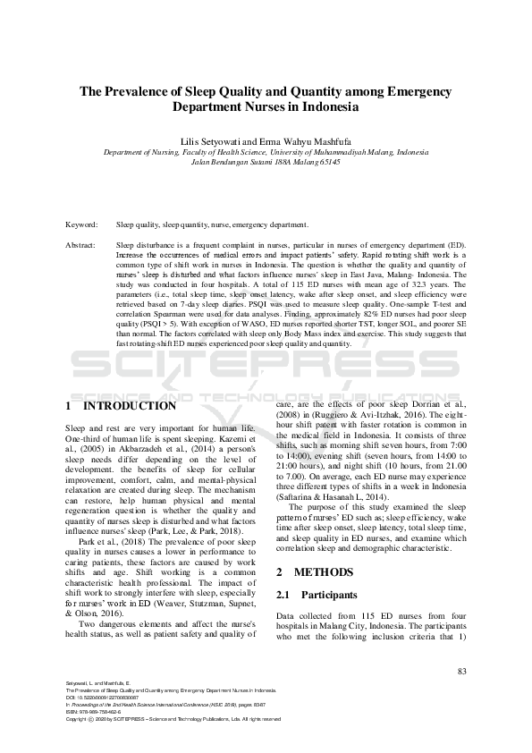 (PDF) The Prevalence of Sleep Quality and Quantity among Emergency ...