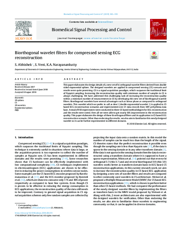 (PDF) Biorthogonal wavelet filters for compressed sensing ECG ...