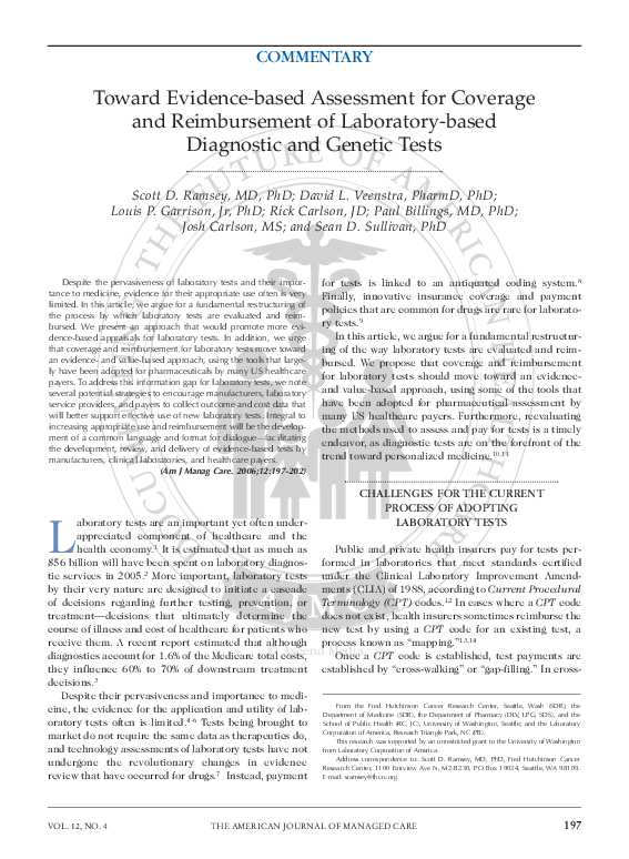 (PDF) Toward evidence-based assessment for coverage and reimbursement ...