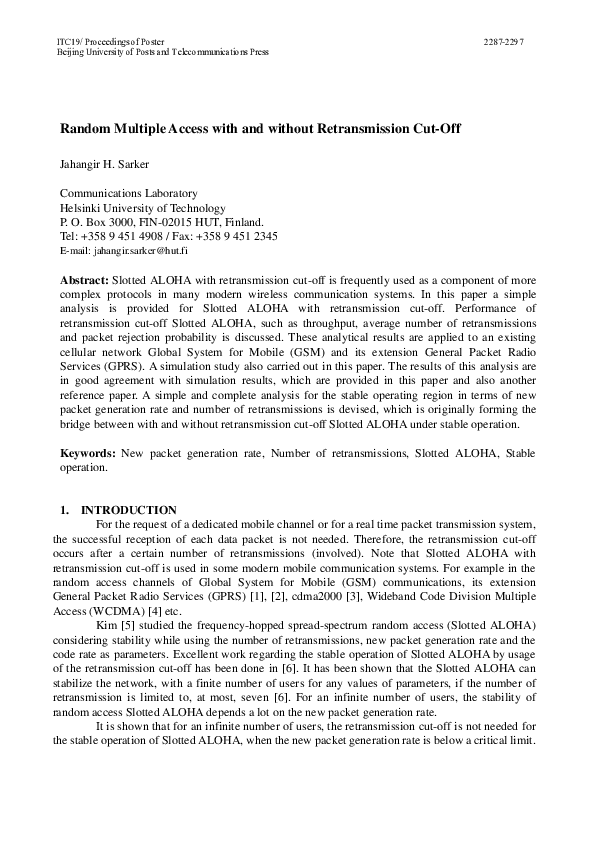 (PDF) Random Multiple Access with and without Retransmission Cut-Off