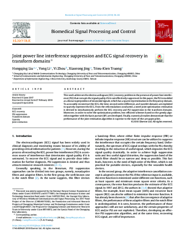 (PDF) Joint power line interference suppression and ECG signal recovery ...