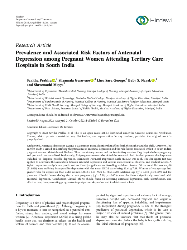 (PDF) Prevalence and Associated Risk Factors of Antenatal Depression ...
