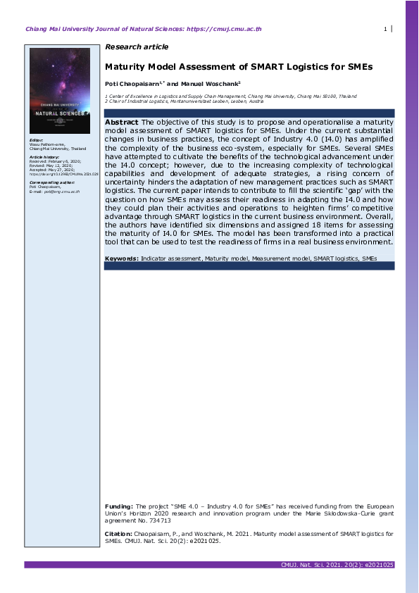 (PDF) Maturity Model Assessment of SMART Logistics for SMEs