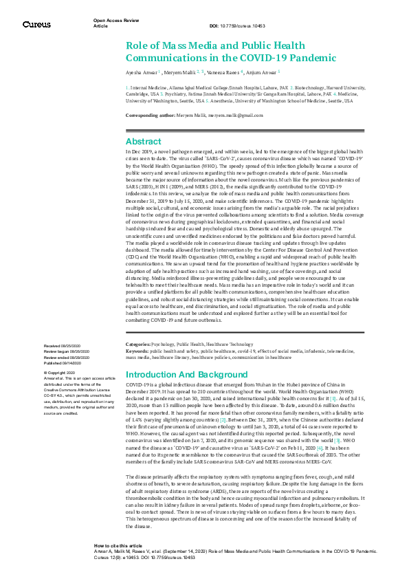 (PDF) Role of Mass Media and Public Health Communications in the COVID ...