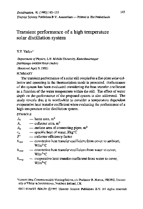(PDF) Transient performance of a high temperature solar distillation system