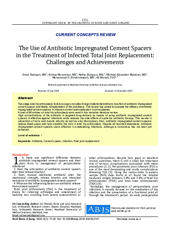 (PDF) The Use of Antibiotic Impregnated Cement Spacers in the Treatment ...