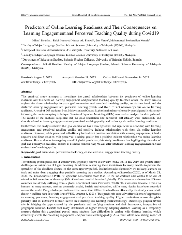 (PDF) Predictors of Online Learning Readiness and Their Consequences on ...