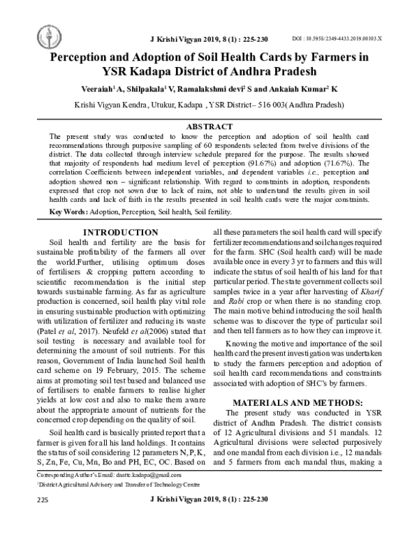 (PDF) Perception and Adoption of Soil Health Cards by Farmers in YSR ...