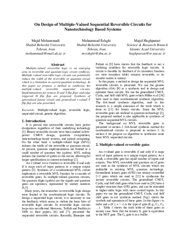 (PDF) On design of multiple-valued sequential reversible circuits for ...
