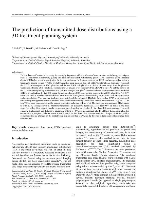 (PDF) The prediction of transmitted dose distributions using a 3D ...