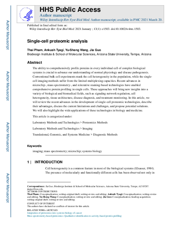 Pdf Single Cell Proteomic Analysis