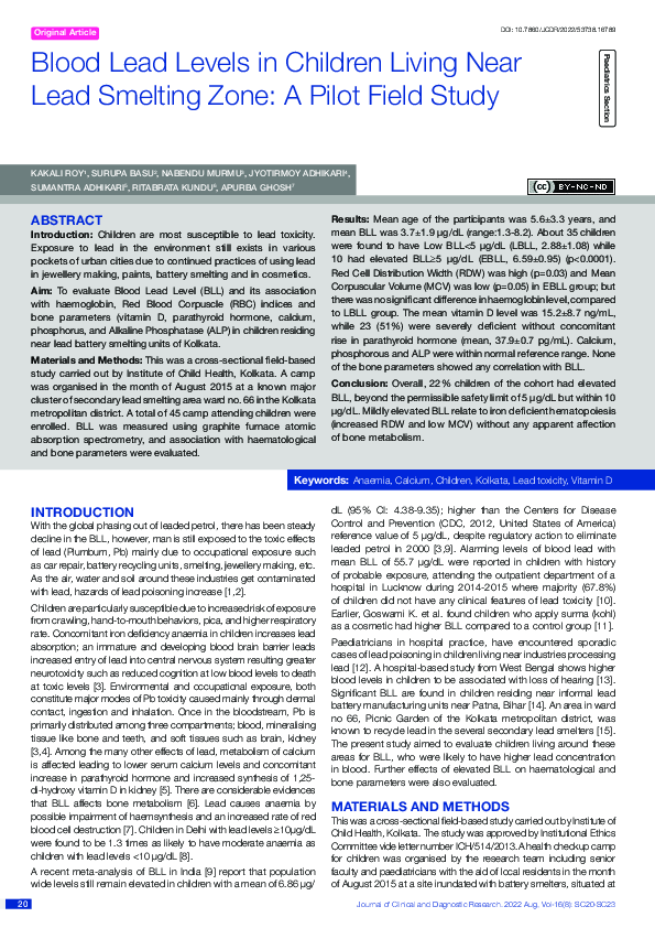 (PDF) Blood Lead Levels in Children Living Near Lead Smelting Zone: A ...