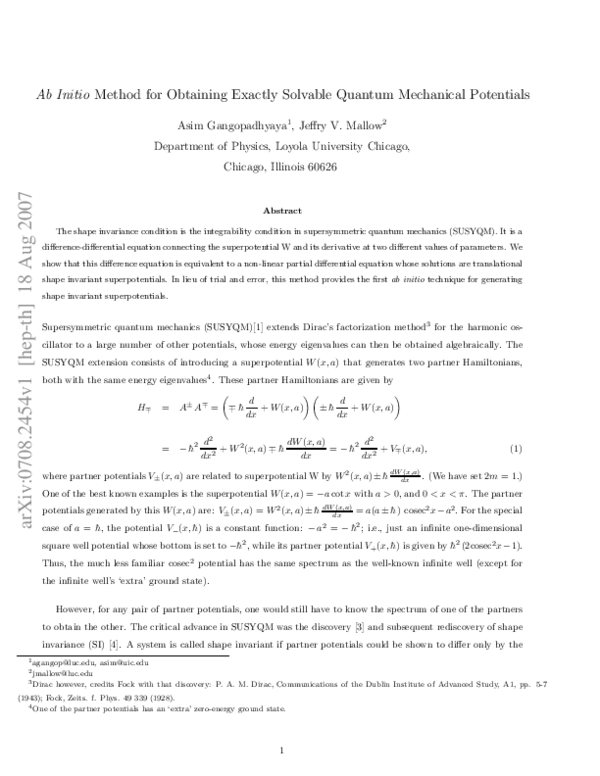(PDF) Ab Initio Method for Obtaining Exactly Solvable Quantum ...