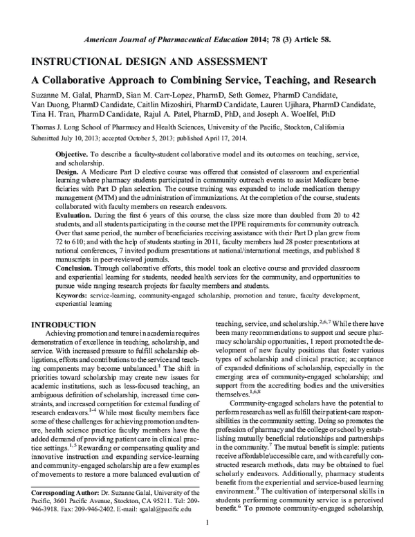 (PDF) A Collaborative Approach to Combining Service, Teaching, and Research