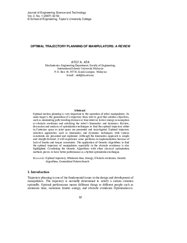(PDF) Optimal trajectory planning of a redundant manipulator using ...