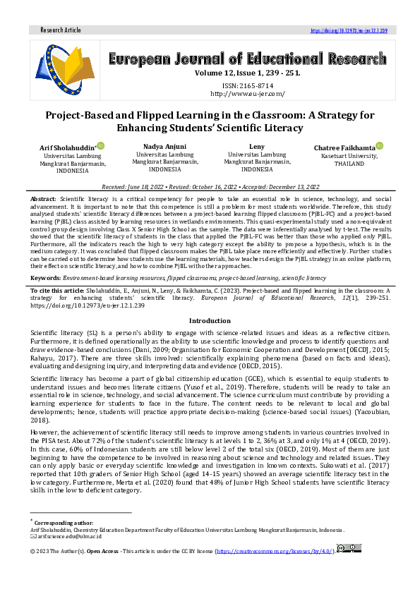 Pdf Project Based And Flipped Learning In The Classroom A Strategy