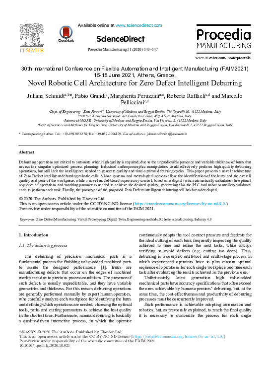 (PDF) Novel Robotic Cell Architecture for Zero Defect Intelligent Deburring