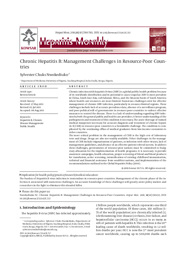 (PDF) Chronic Hepatitis B: Management Challenges in Resource-Poor Coun ...