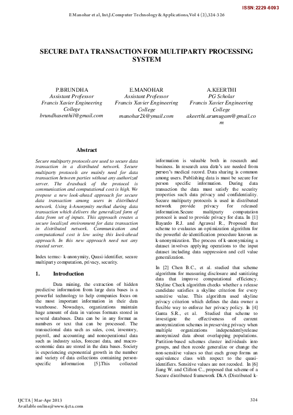 (PDF) Secure Data Transaction for Multiparty Processing System