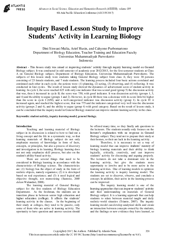 (PDF) Inquiry Based Lesson Study to Improve Students' Activity in ...