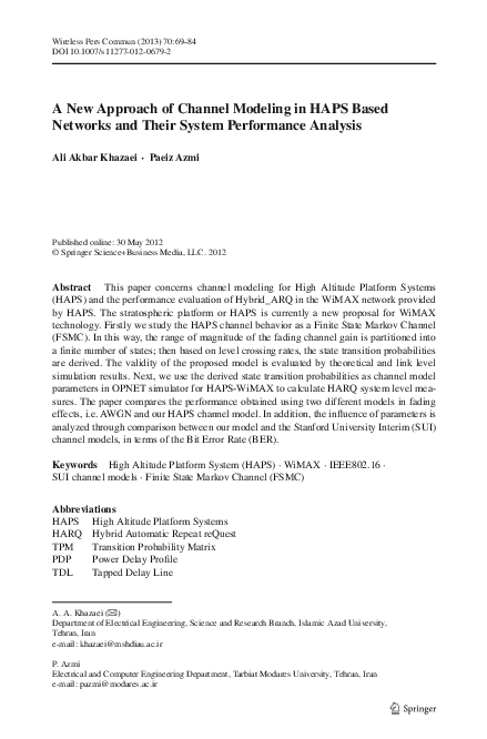 (PDF) A New Approach of Channel Modeling in HAPS Based Networks and ...