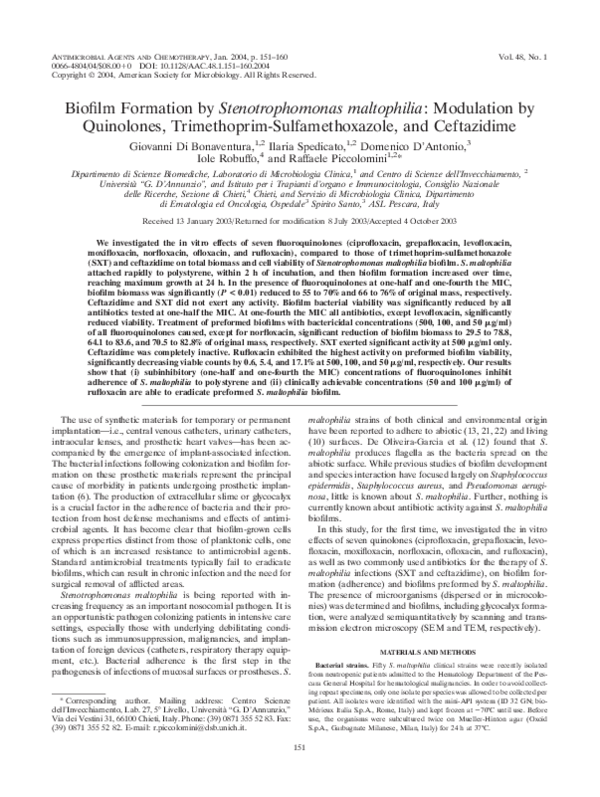 (PDF) Biofilm Formation by Stenotrophomonas maltophilia Modulation by