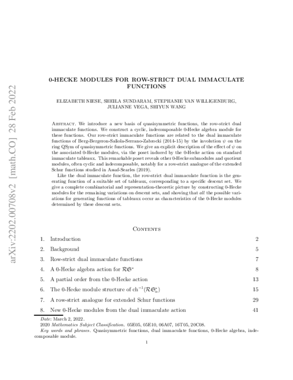 (PDF) 0-Hecke modules for row-strict dual immaculate functions
