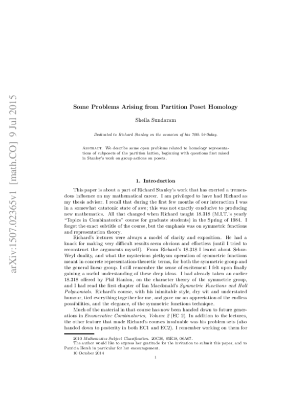 (PDF) Some problems arising from partition poset homology