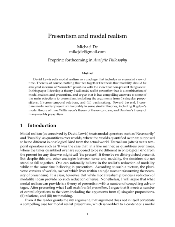 (PDF) Presentism and Modal Realism