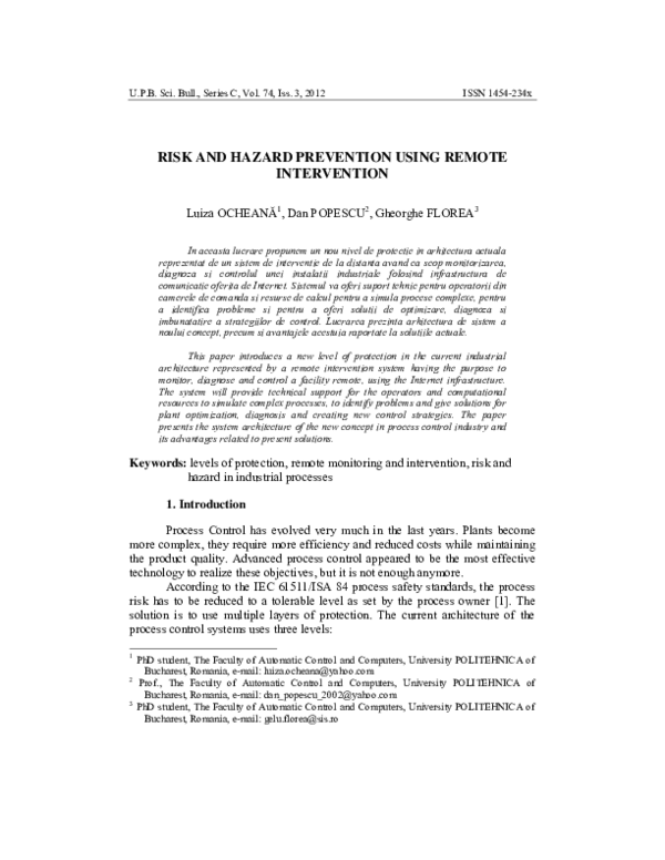 (PDF) Risk and Hazard Prevention Using Remote Intervention