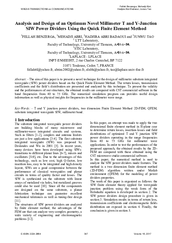 (PDF) Analysis and Design of an Optimum Novel Millimeter T and Y ...