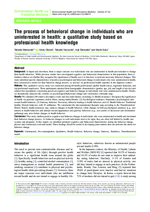 (PDF) The process of behavioral change in individuals who are ...