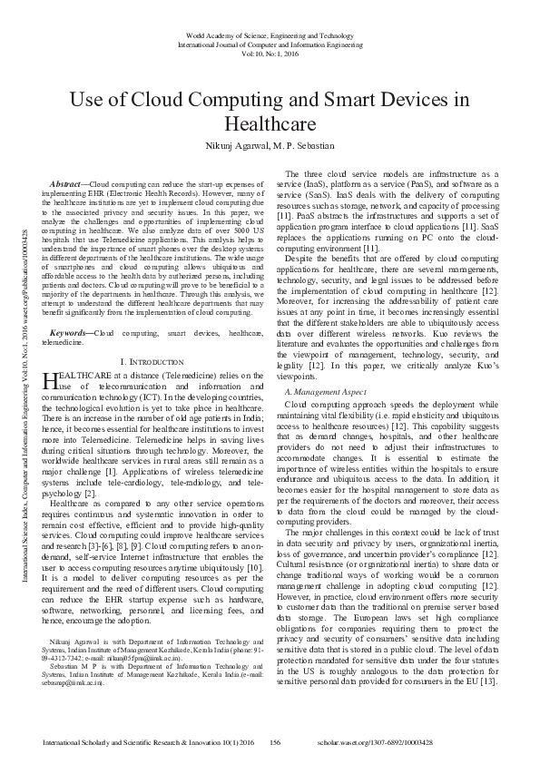 (PDF) Use Of Cloud Computing And Smart Devices In Healthcare