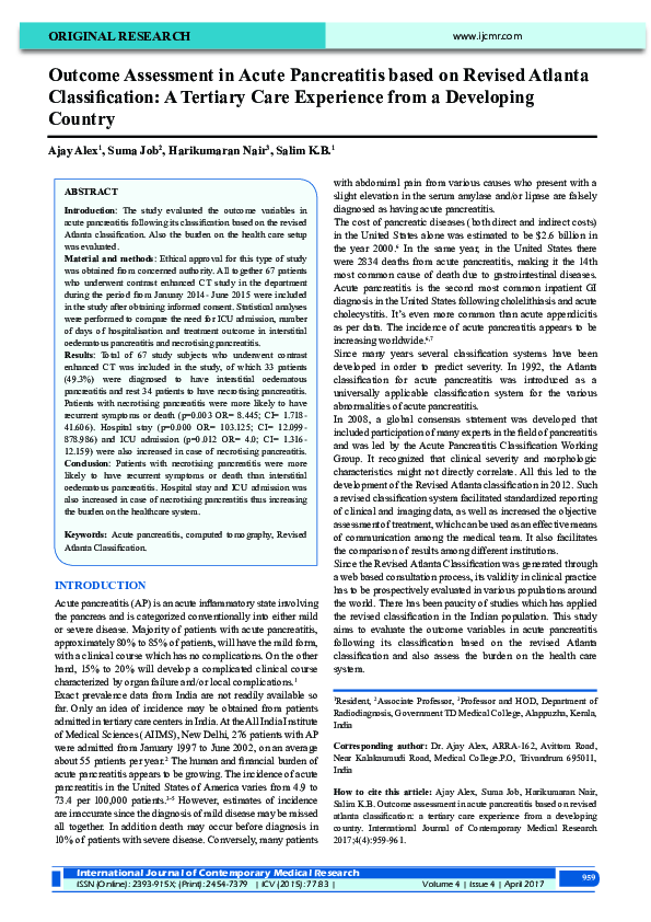 (PDF) Outcome Assessment in Acute Pancreatitis based on Revised Atlanta ...