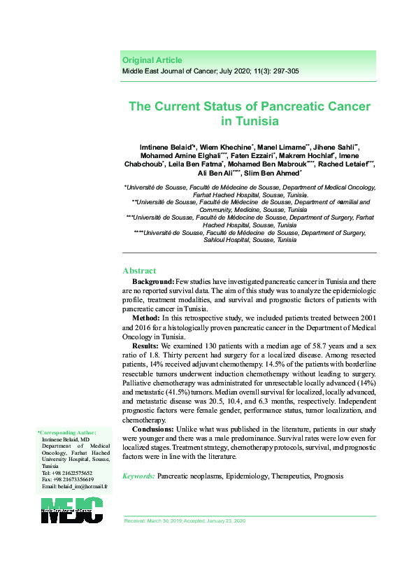 (PDF) The Current Status of Pancreatic Cancer in Tunisia