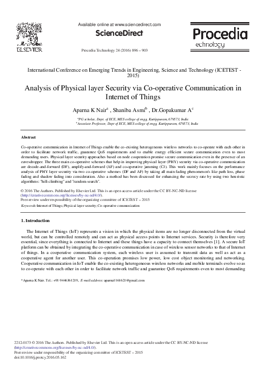 (PDF) Analysis of Physical Layer Security via Co-operative ...