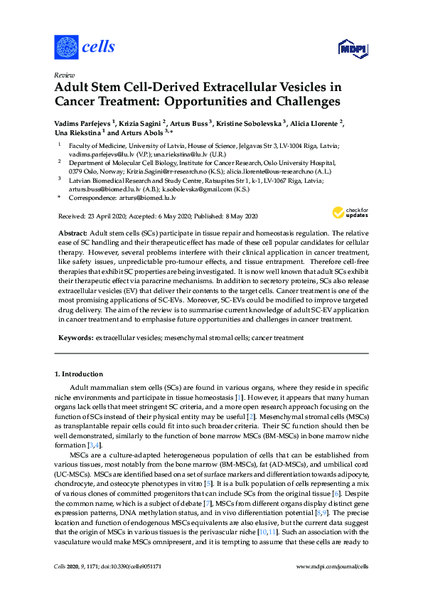 (PDF) Adult Stem Cell-Derived Extracellular Vesicles in Cancer ...