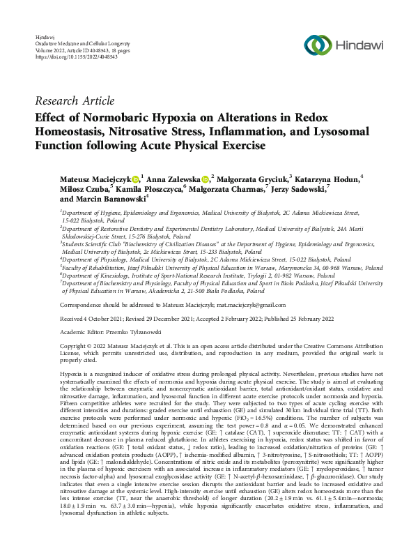 (PDF) Effect of Normobaric Hypoxia on Alterations in Redox Homeostasis ...