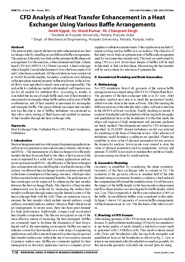 (PDF) CFD Analysis of Heat Transfer Enhancement in a Heat Exchanger ...