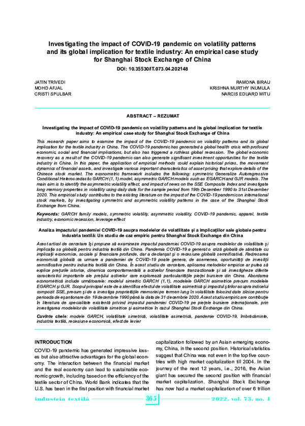 (PDF) Investigating the impact of COVID-19 pandemic on volatility ...