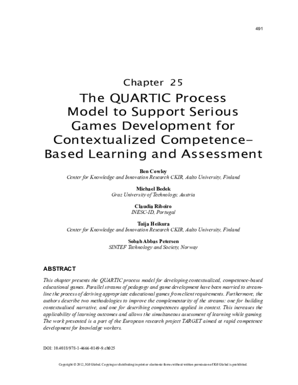(PDF) The QUARTIC Process Model to Support Serious Games Development ...