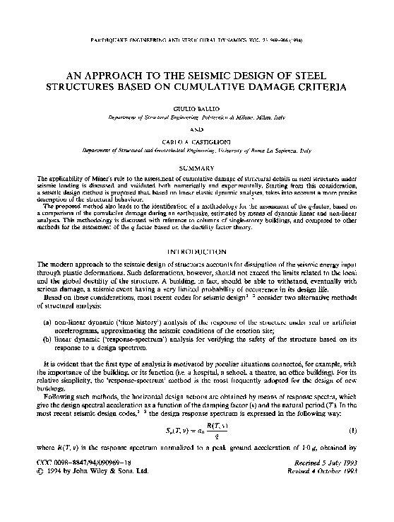 (PDF) An approach to the seismic design of steel structures based on ...