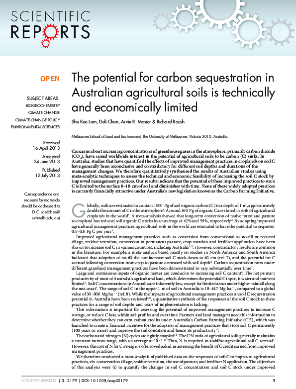 (PDF) The potential for carbon sequestration in Australian agricultural ...
