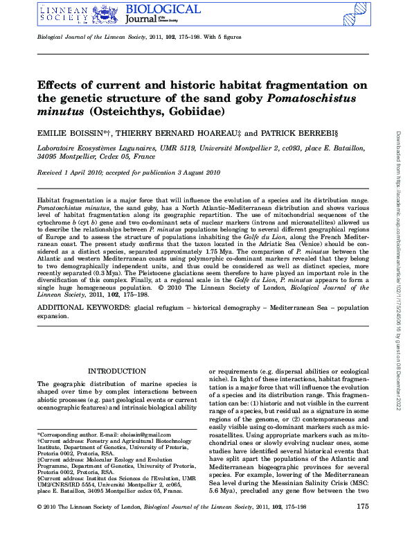 (PDF) Effects of current and historic habitat fragmentation on the ...