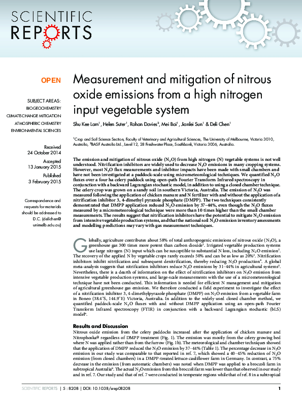 (PDF) Measurement and mitigation of nitrous oxide emissions from a high ...
