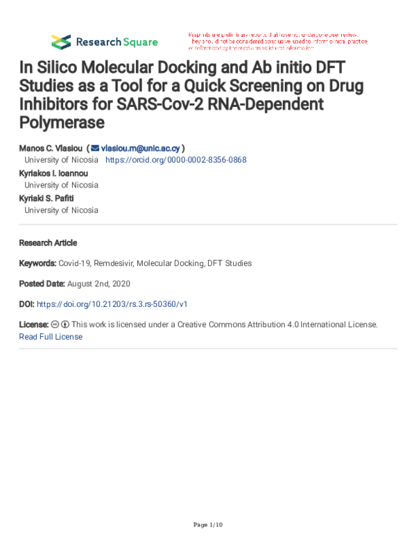 (PDF) In Silico Molecular Docking and Ab initio DFT Studies as a Tool ...