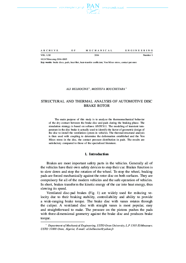 (PDF) Structural and Thermal Analysis of Automotive Disc Brake Rotor