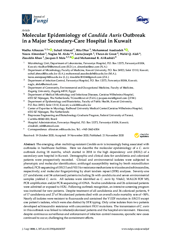 (PDF) Molecular Epidemiology of Candida Auris Outbreak in a Major ...