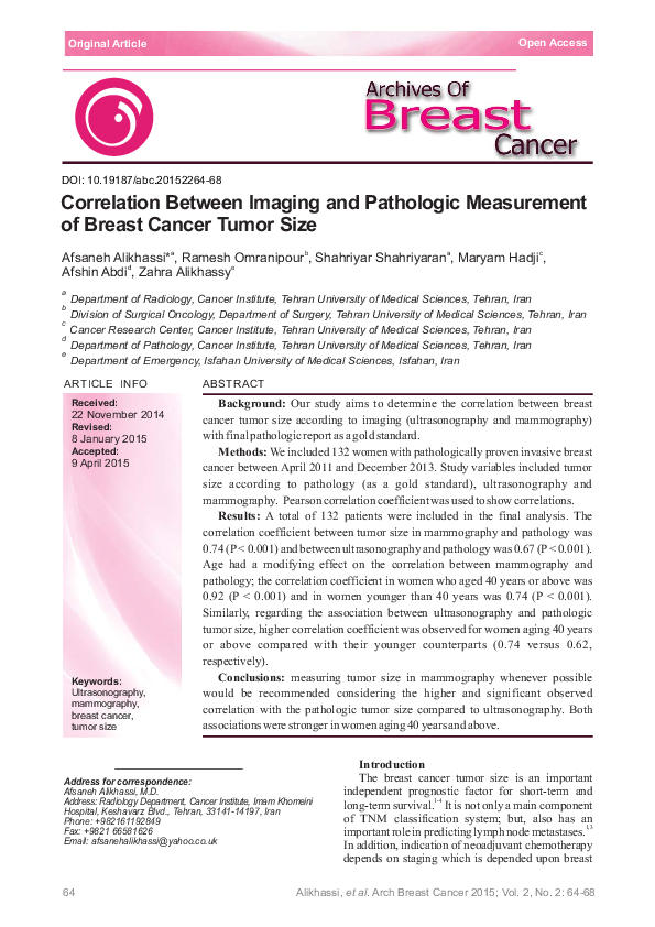 (PDF) Correlation Between Imaging and Pathologic Measurement of Breast ...