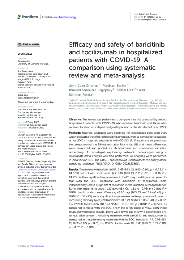 (PDF) Efficacy and safety of baricitinib and tocilizumab in ...